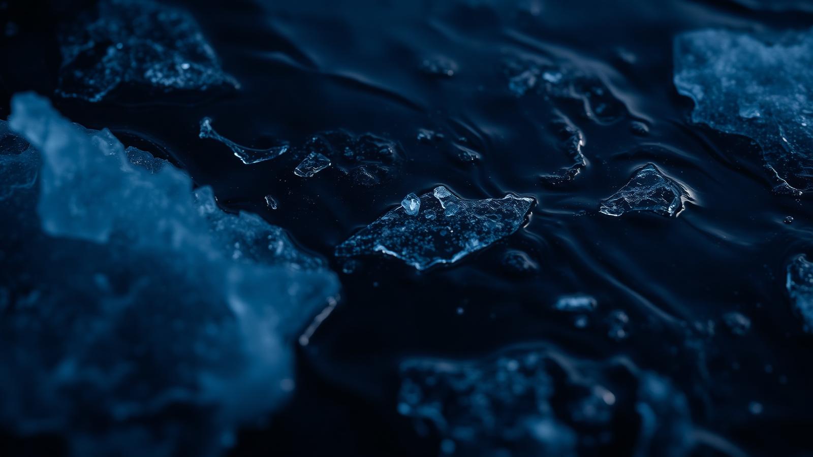 Dark cold water surface with ice